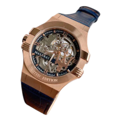Maserati Men's Automatic Skeleton Dial Blue Leather Strap Watch - R8821108022