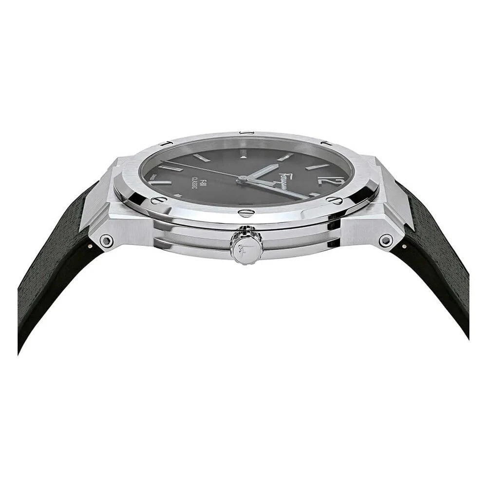 Ferragamo Men's F-80 SFDT00619 Classic Watch Black Strap Black Steel Dial 42mm