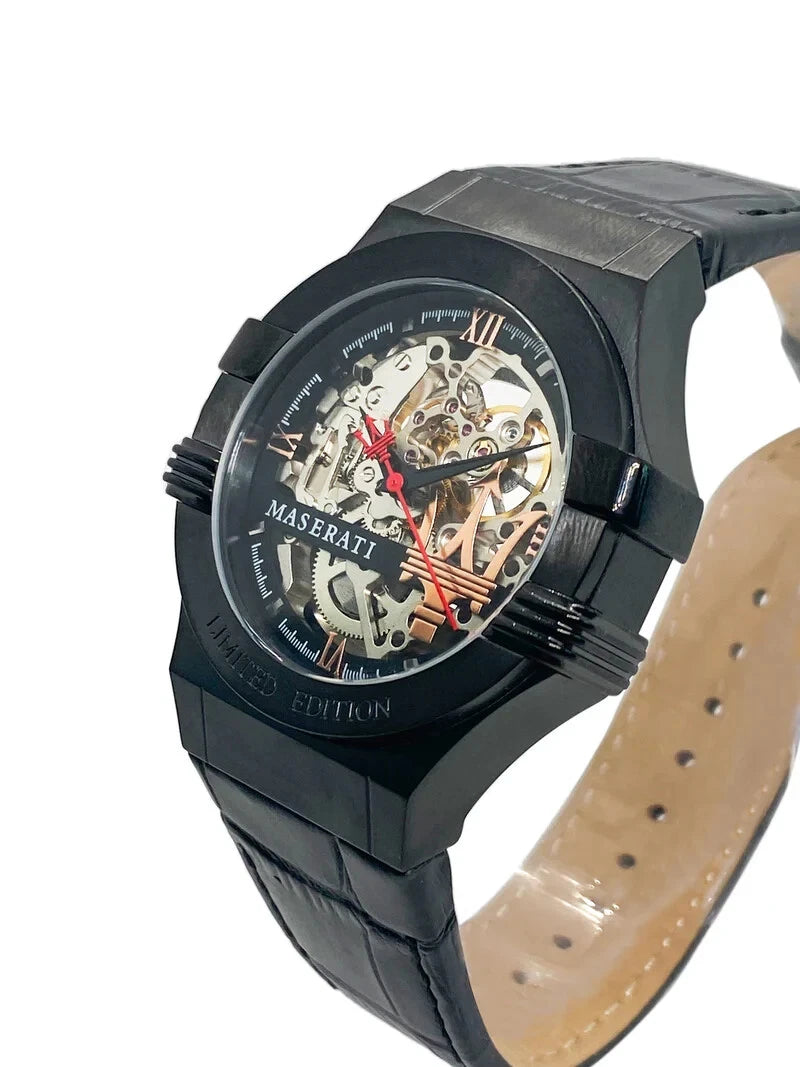 Maserati Automatic Skeleton Men's R8821108021 Watch Black Leather 42mm Dial