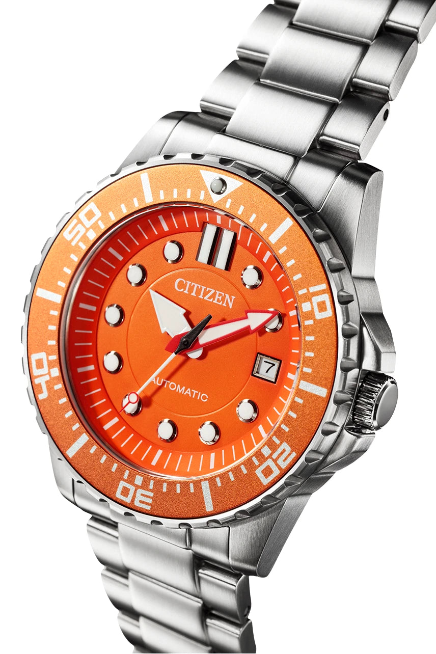 Citizen Automatic Orange Dial Stainless Steel Mesh Men’s Watch NJ0128-80X