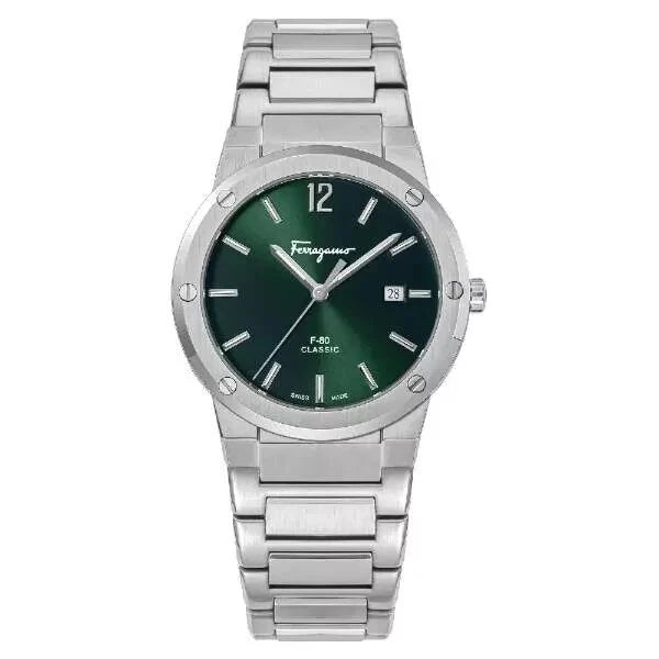 Ferragamo F-80 Men's Watch SFDT00249 Green Dial Quartz Stainless Steel 42mm