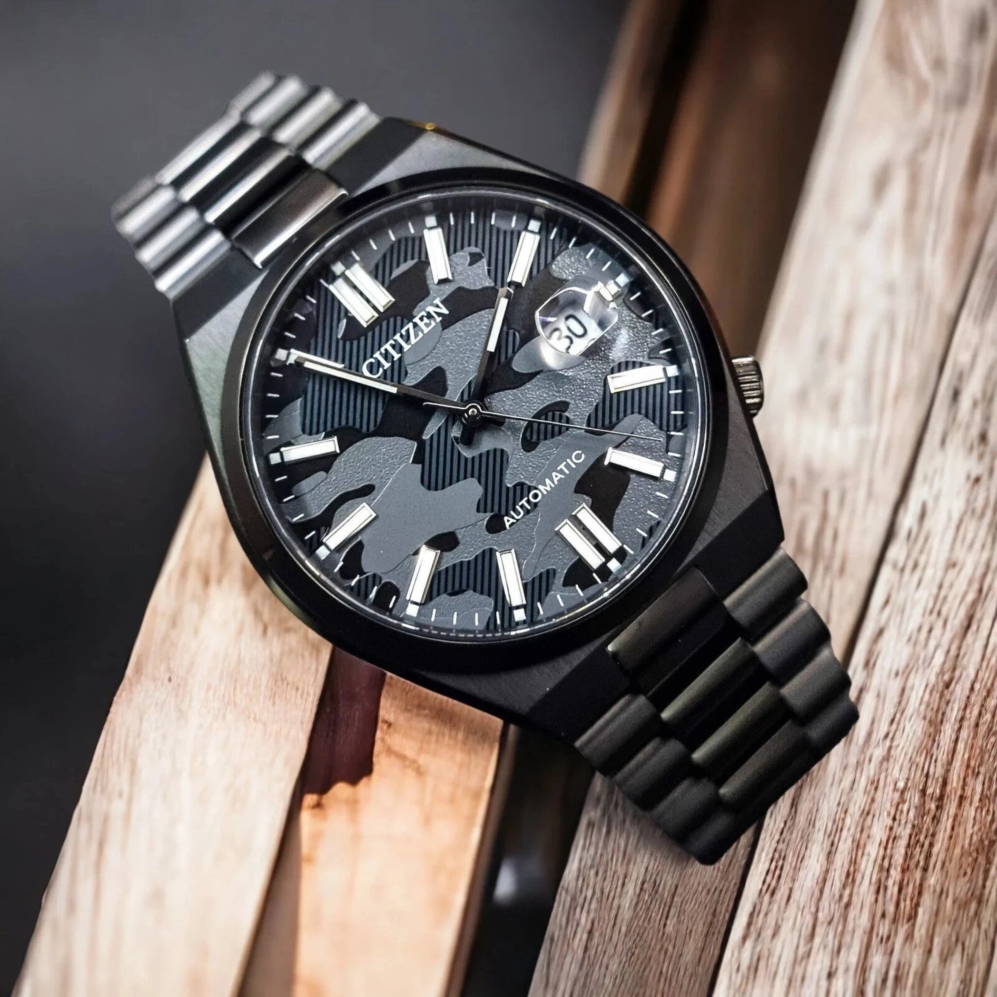 Citizen Automatic Black Camouflage Dial Sapphire Glass Men's Watch NJ0155-87E