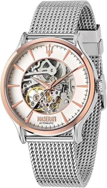 Maserati Epoca R8823118001 Men's Automatic White Open Heart Dial Steel 42mm