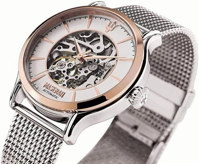 Maserati Epoca R8823118001 Men's Automatic White Open Heart Dial Steel 42mm