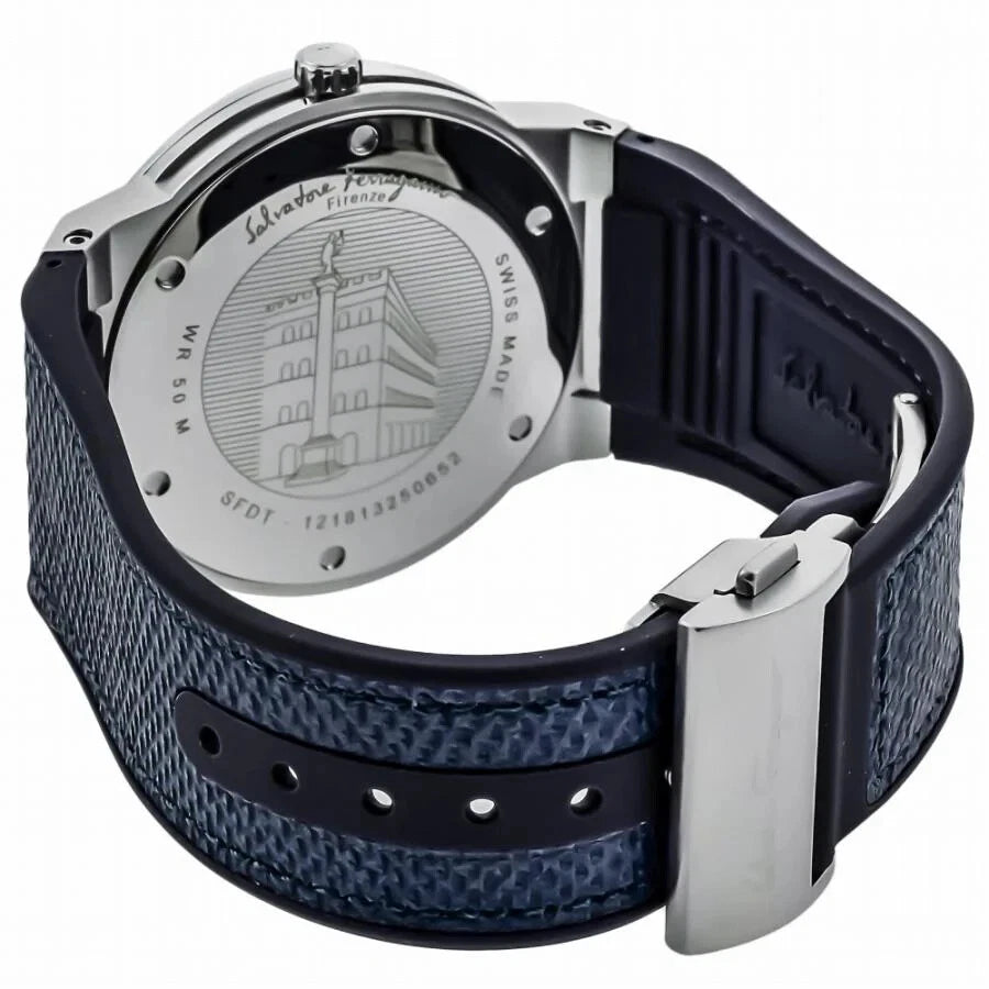 Ferragamo Men's F-80 SFDT00719 Watch Classic Blue Leather Strap Blue Dial 42mm