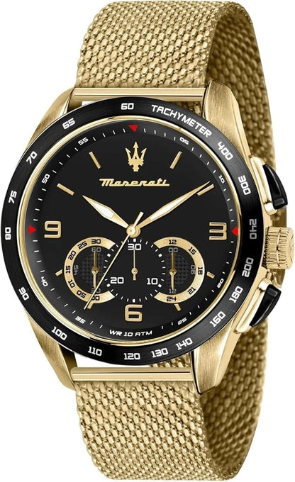 Maserati Traguardo Men's Quartz R8873612010 Yellow Gold Milanese Mesh Band Watch