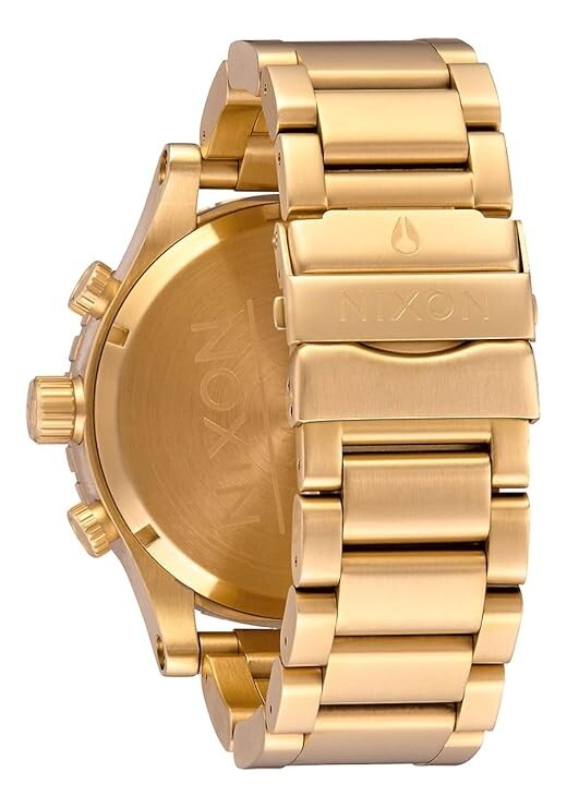 Nixon Chrono A083-510 Mens Quartz Watch Black Dial Gold Stainless Steel 51mm