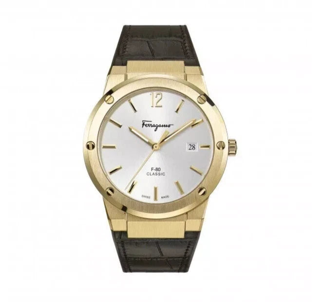Ferragamo SFDT00419 F-80 Classic Men's Quartz Watch Steel Gold/White 42mm