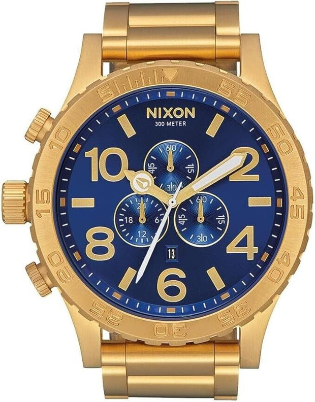 Nixon 51-30 Chrono A083-2735 Mens Quartz Watch Gold Case Blue Sunray Dial 51mm