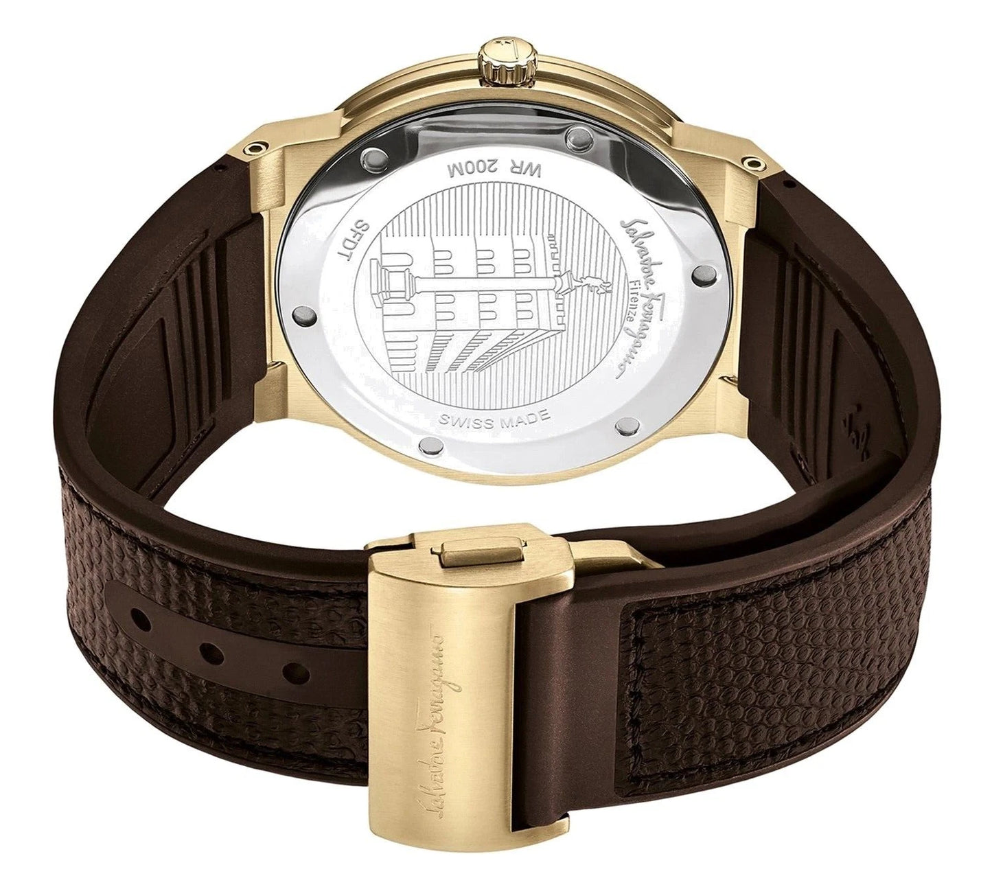 Ferragamo Men's F-80 SFDT00819 Classic Watch Brown Strap Steel Gold Dial 42mm