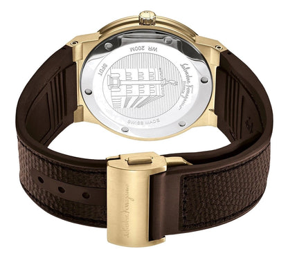 Ferragamo Men's F-80 SFDT00819 Classic Watch Brown Strap Steel Gold Dial 42mm