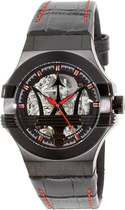 Maserati Potenza Men's R8821108008 Automatic Steel Black Leather Watch 40mm