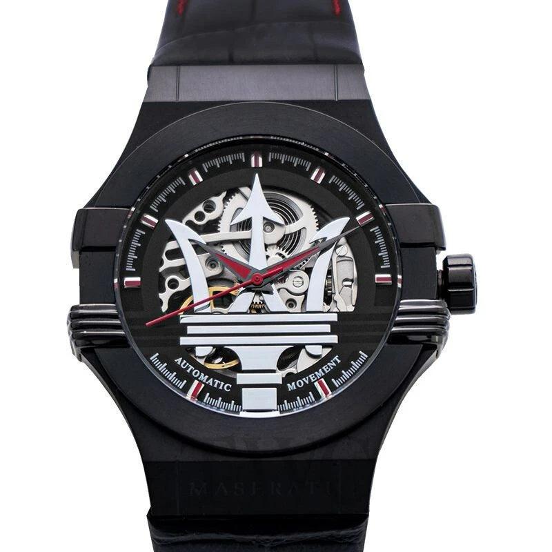 Maserati Potenza Men's R8821108008 Automatic Steel Black Leather Watch 40mm