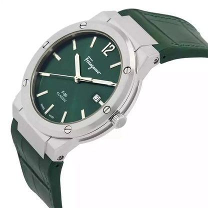Ferragamo SFDT00119 F-80 Classic Men's Quartz Watch Steel Green Dial 42mm