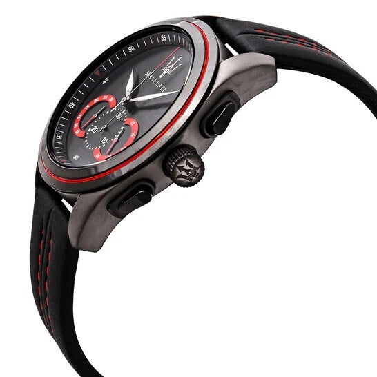 Maserati Men's Traguardo Quartz Watch R8871612023 Leather Strap 45mm Black Dial