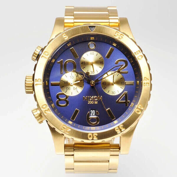 Nixon 48-20 Chrono Gold PVD Mens Watch A486-1922 Blue Dial48mm