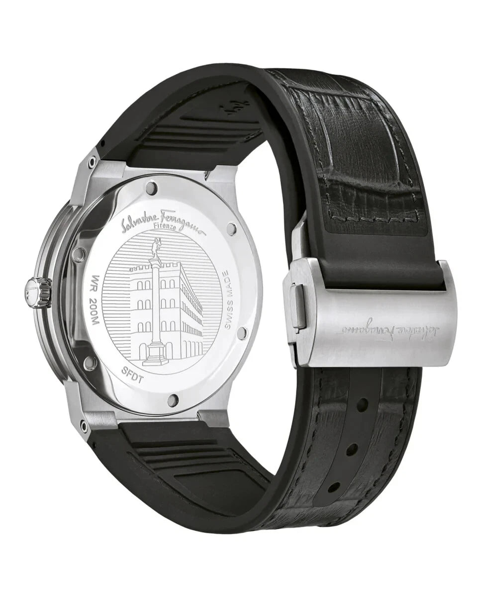 Ferragamo SFDT00219 F-80 Slim Men's Quartz Watch Stainless Steel Black Dial 42mm