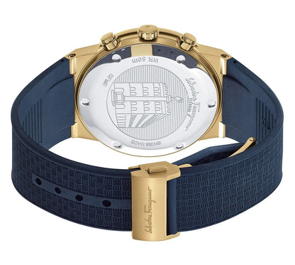Ferragamo Sapphire chronograph SFME00221 Men's Watch Gold Blue Rubber Strap 42mm
