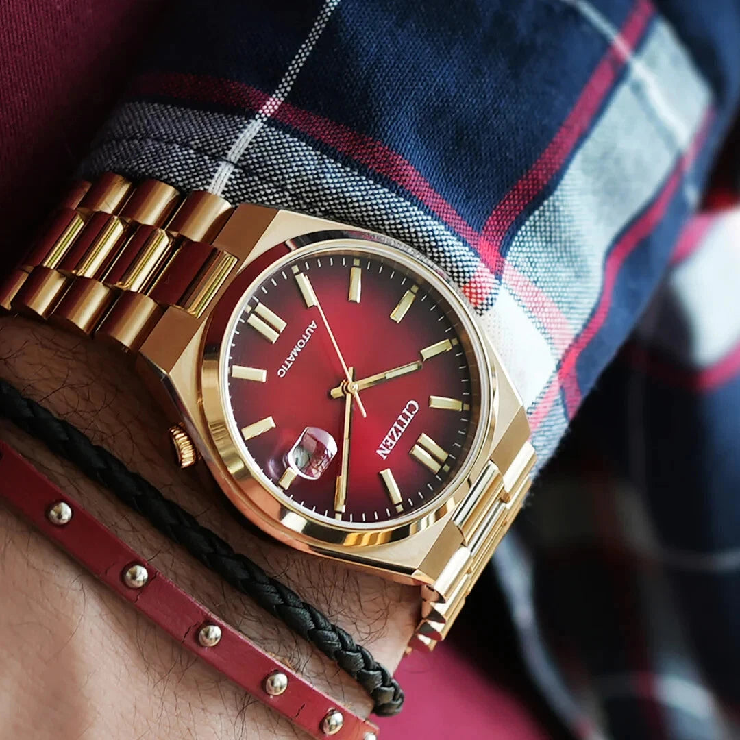Citizen NJ0153-82X Automatic Red Dial Rose Gold Tone Stainless Steel Tsuyosa