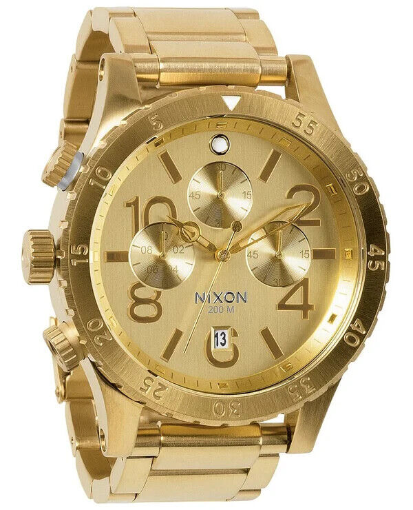 Nixon 48-20 Chrono Gold Tone Dial Quartz Watch A486-502 Stainless Steel 48mm