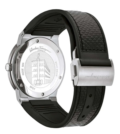 Ferragamo Men's F-80 SFDT00619 Classic Watch Black Strap Black Steel Dial 42mm