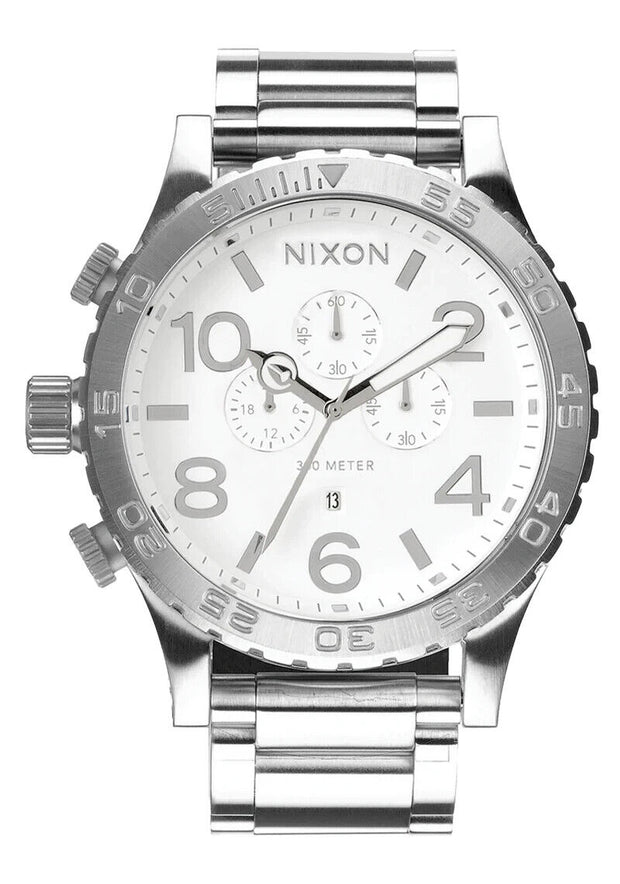 Nixon 51-30 Chrono A083-488 Mens Quartz Watch White Dial Stainless Steel 51mm