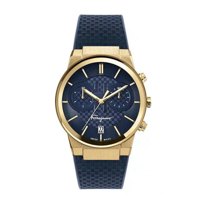 Ferragamo Sapphire chronograph SFME00221 Men's Watch Gold Blue Rubber Strap 42mm