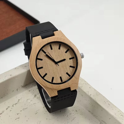 PRX Wood Men’s Quartz Watch Natural Wood Case Brown Dial Leather Strap 40mm