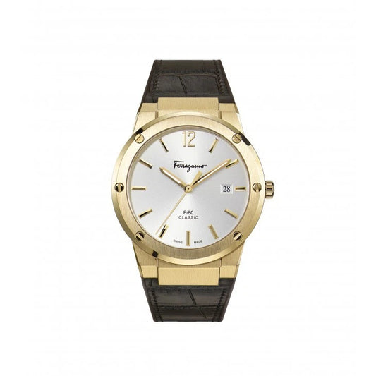 Salvatore Ferragamo Watch SFDT00419 F-80 Brown Crocodile Pattern 41mm
