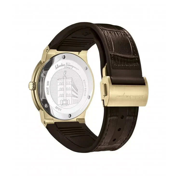 Ferragamo SFDT00419 F-80 Classic Men's Quartz Watch Steel Gold/White 42mm