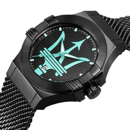 Maserati Potenza Men's R8853144002 Quartz Steel Watch Black Dial Mesh Strap 44mm