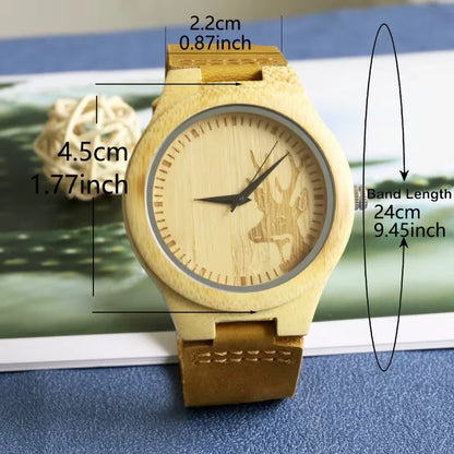 The Dear Hunter Wood Watch Men'S Quartz Watch with Faux Leather Strap Bamboo