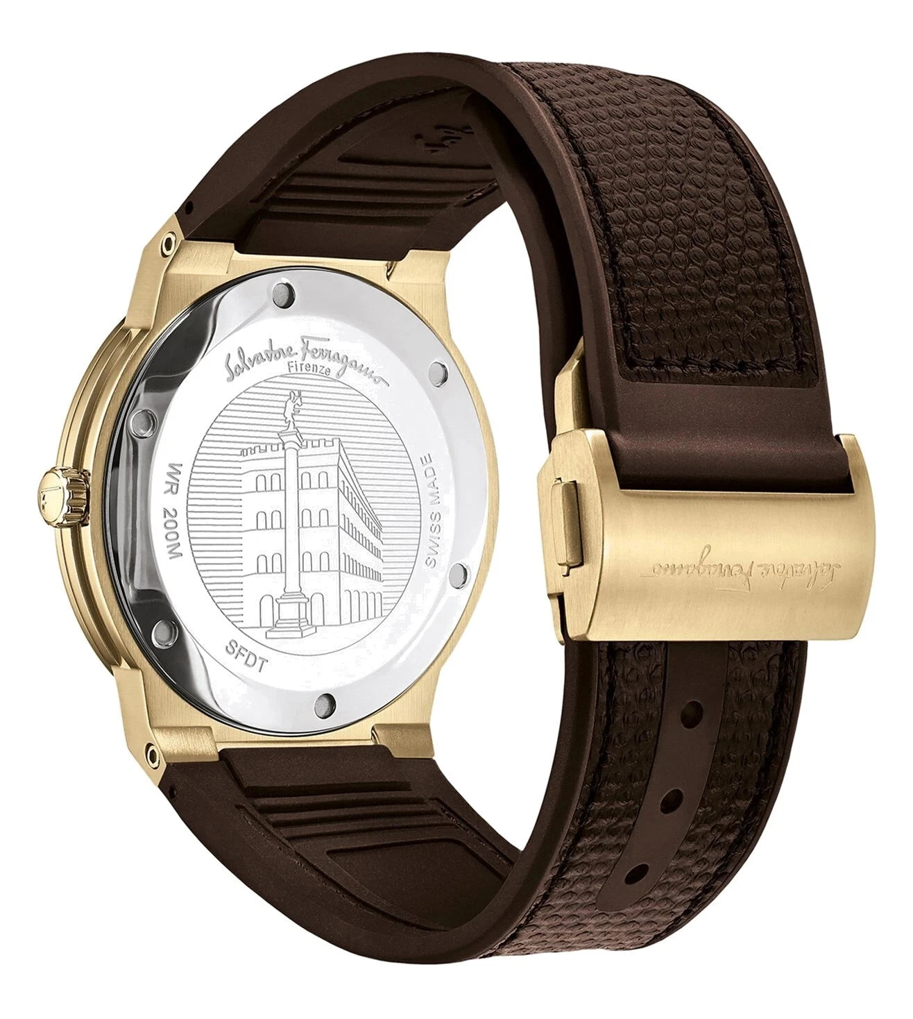 Ferragamo Men's F-80 SFDT00819 Classic Watch Brown Strap Steel Gold Dial 42mm
