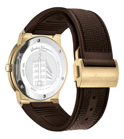 Ferragamo Men's F-80 SFDT00819 Classic Watch Brown Strap Steel Gold Dial 42mm