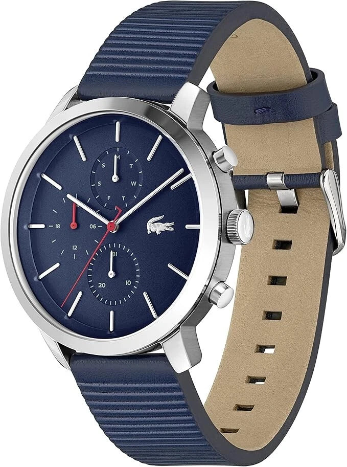 Lacoste Men's Replay Quartz Watch Blue Leather 2011176 New Boxed Chronograph