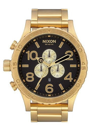 Nixon Chrono A083-510 Mens Quartz Watch Black Dial Gold Stainless Steel 51mm