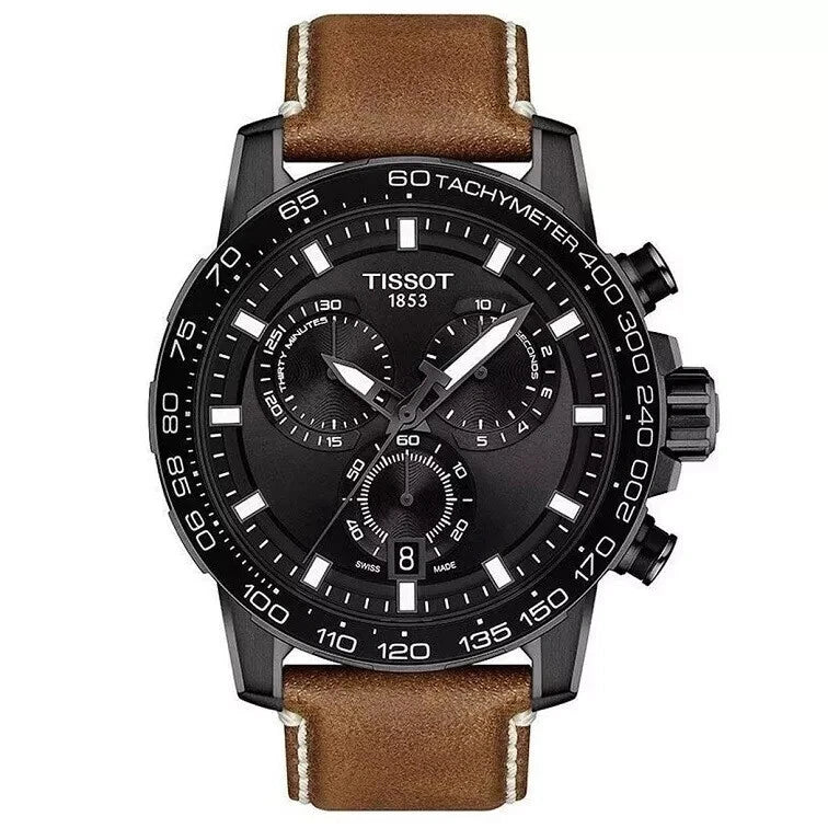 Tissot Supersport Chrono Black Dial Brown Leather Mens Watch T1256173605101