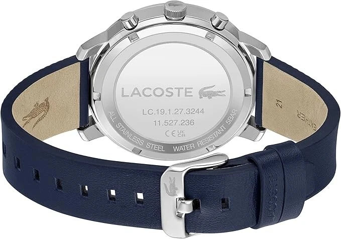 Lacoste Men's Replay Quartz Watch Blue Leather 2011176 New Boxed Chronograph