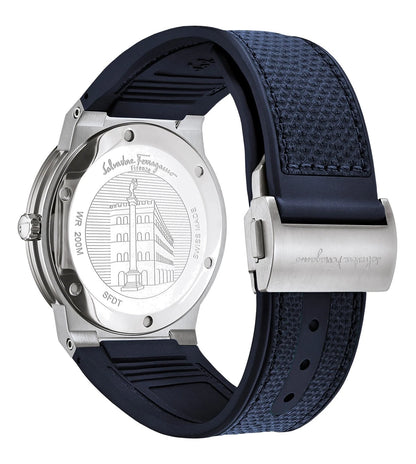 Ferragamo Men's F-80 SFDT00719 Watch Classic Blue Leather Strap Blue Dial 42mm