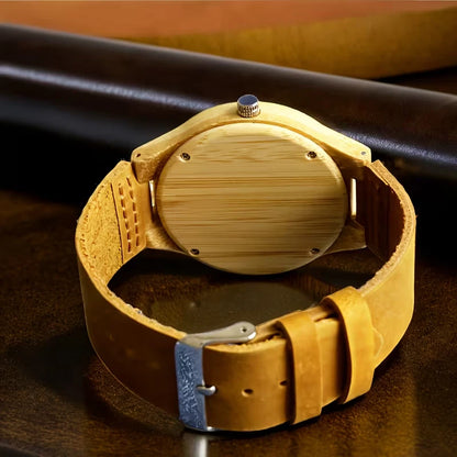 The Dear Hunter Wood Watch Men'S Quartz Watch with Faux Leather Strap Bamboo