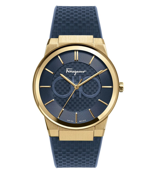 Ferragamo Sapphire Blue Dial Blue Rubber Swiss Quartz Men’s Watch SFHP00220