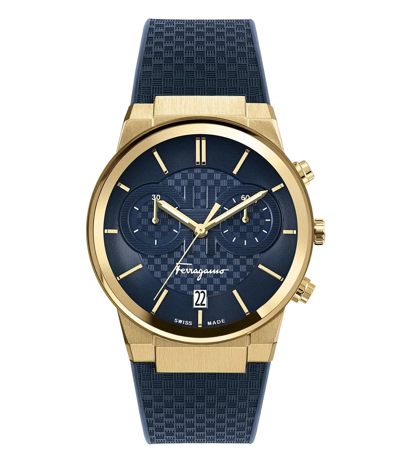 Ferragamo Sapphire chronograph SFME00221 Men's Watch Gold Blue Rubber Strap 42mm
