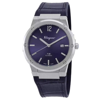 Ferragamo F-80 Slim SFDT00319 Men's Watch Blue Leather-Style Silicone Strap