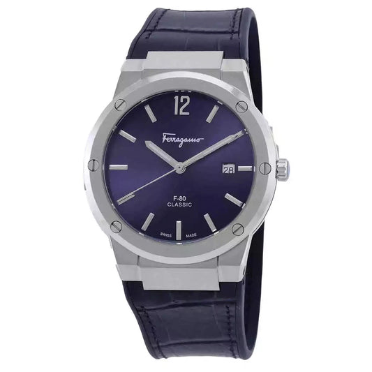 Ferragamo F-80 Slim SFDT00319 Men's Watch Blue Leather-Style Silicone Strap
