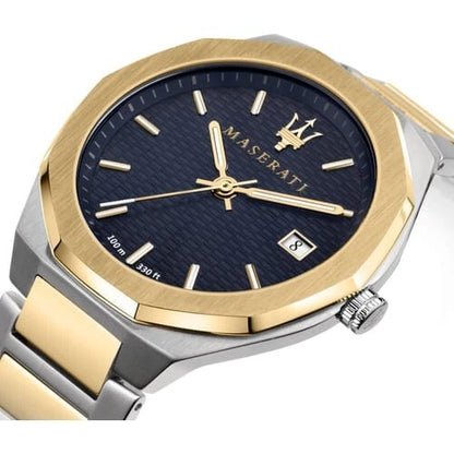 Maserati Stile Men's Two-Tone Quartz Watch R8853142008 Steel Blue Dial 45mm